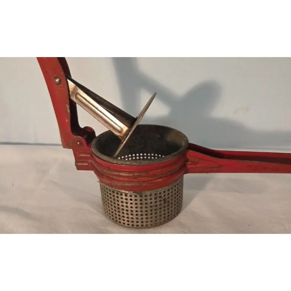 Vintage Red Potato Ricer Food Press Metal Masher Kitchen Tool